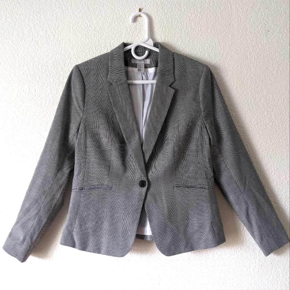 H&M Women's Grey Plaid Blazer - Size 10 - Excellent Condition